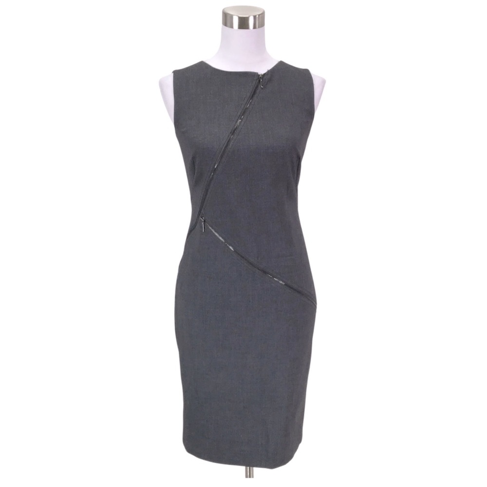 CALVIN KLEIN | Grey Sheath Dress with Zipper Details - Picture 3 of 10